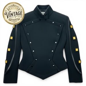 VTG Jimmy Gamba Avant Garde Futuristic Military Wool Jacket Runway Piece Size 4